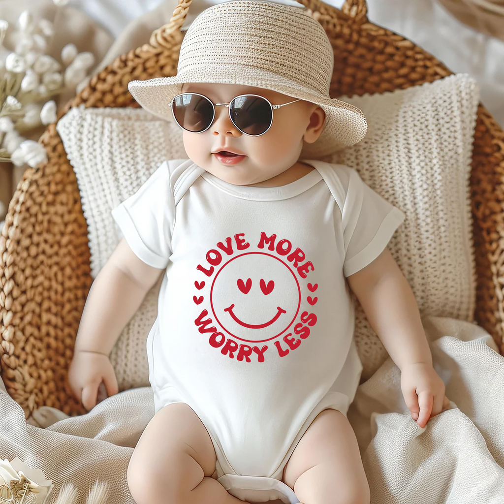 Valentine's Day Baby Shirt, Love More Worry Less Baby Outfit