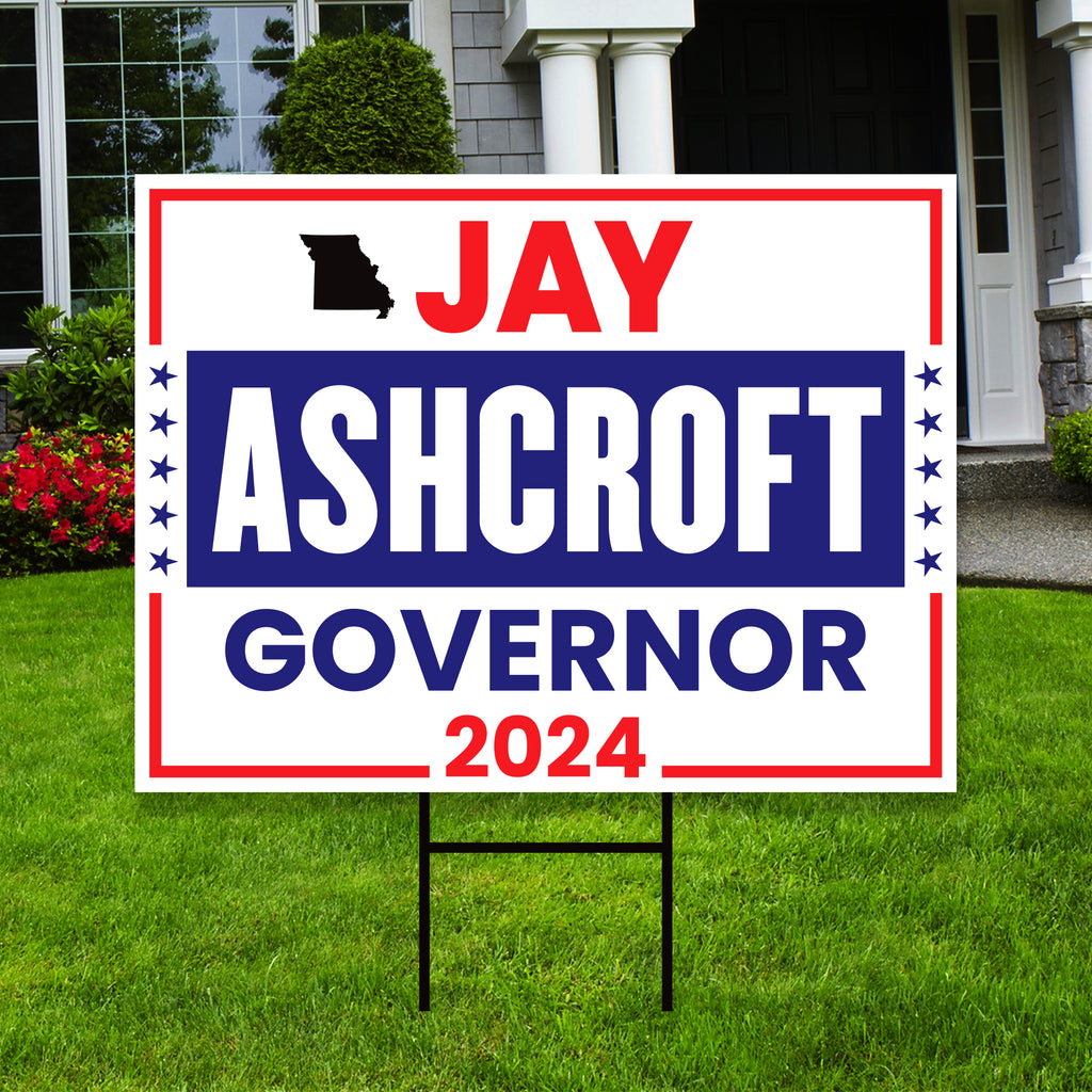a yard sign that says jay ashcrott government