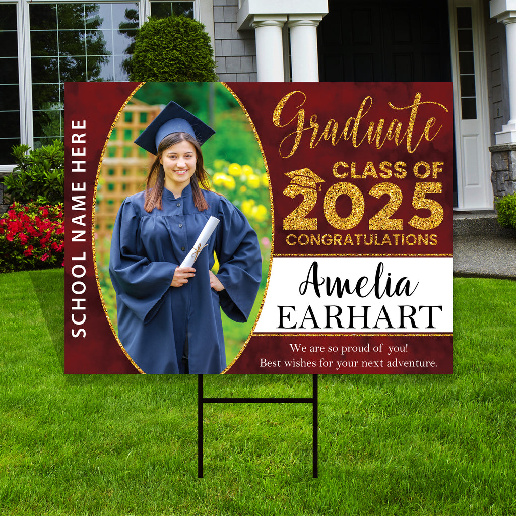 Personalized Graduation Yard Sign 2025 with Photo - Grad Sign, Class of 2025, Custom Graduation 2025 Yard Sign with Metal H-Stake