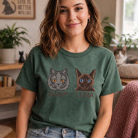 Custom Two-Pet Embroidered Sweatshirt, Personalized Portrait Hoodie, Pet Name Tee Shirt, Cat Mom Crewneck, Cat Lover Gift for Women