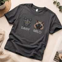Custom Two-Pet Embroidered Sweatshirt, Personalized Portrait Hoodie, Pet Name Tee Shirt, Cat Mom Crewneck, Cat Lover Gift for Women