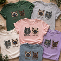 Custom Two-Pet Embroidered Sweatshirt, Personalized Portrait Hoodie, Pet Name Tee Shirt, Cat Mom Crewneck, Cat Lover Gift for Women