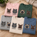 Custom Two-Pet Embroidered Sweatshirt, Personalized Portrait Hoodie, Pet Name Tee Shirt, Cat Mom Crewneck, Cat Lover Gift for Women