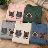 Custom Two-Pet Embroidered Sweatshirt, Personalized Portrait Hoodie, Pet Name Tee Shirt, Cat Mom Crewneck, Cat Lover Gift for Women