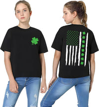 St. Patrick’s Day American Flag Shirt, Irish USA Flag Shirt, Patriotic Shamrock Tee, Front Back