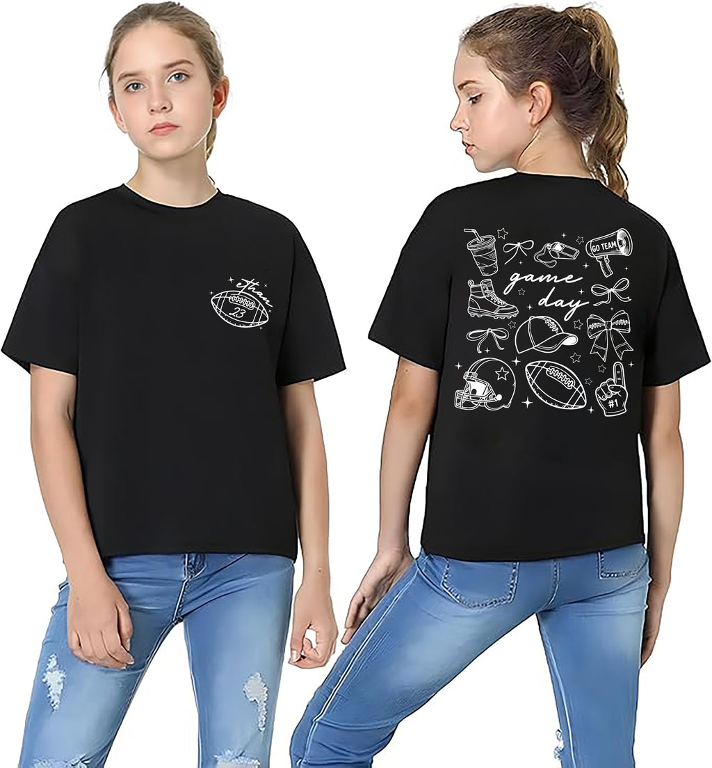 Custom Football Name Number Shirt, Coquette Football Mom Shirt, Game Day Apparel Tee, Front Back