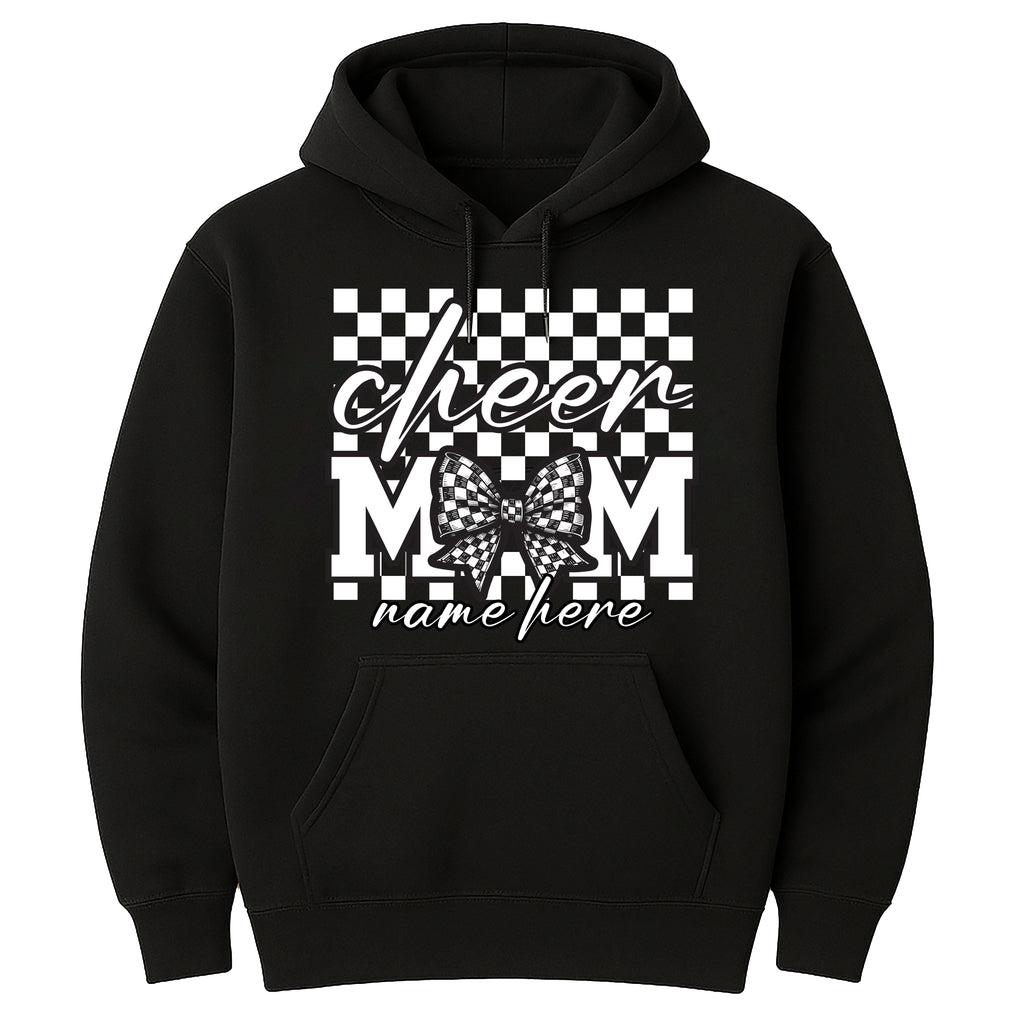 Checkered Coquette Cheer Mom Hoodie, Competition Day Shirt, Cheerleading Mama Hoodie