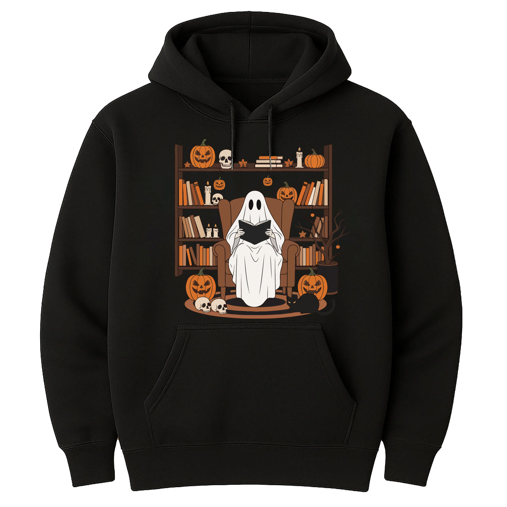 Halloween Ghost Book Reading Hoodie, Retro Bookish Halloween Hoodie