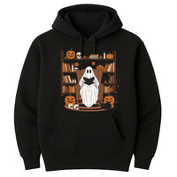 Halloween Ghost Book Reading Hoodie, Retro Bookish Halloween Hoodie