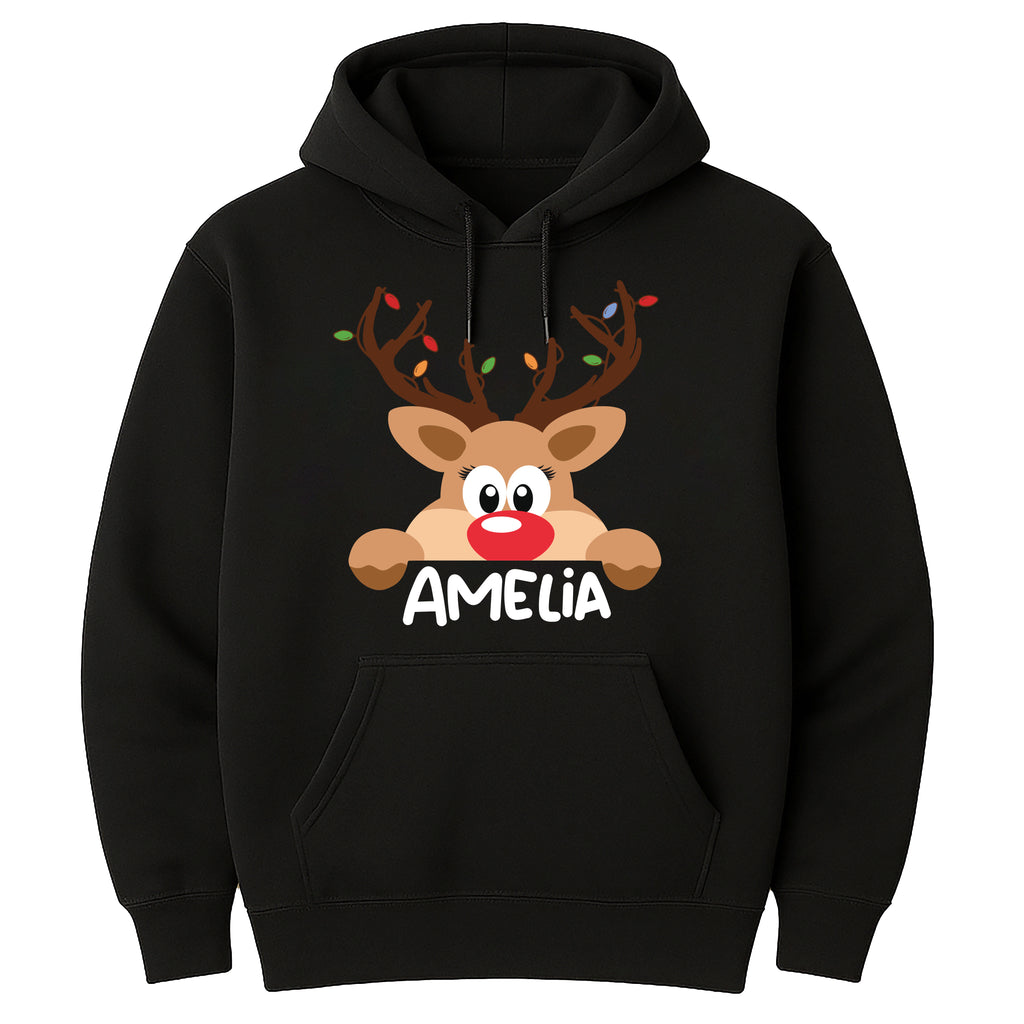 Reindeer Family Christmas Hoodie, Personalized Christmas Family Shirt, Custom Family Name Hoodie