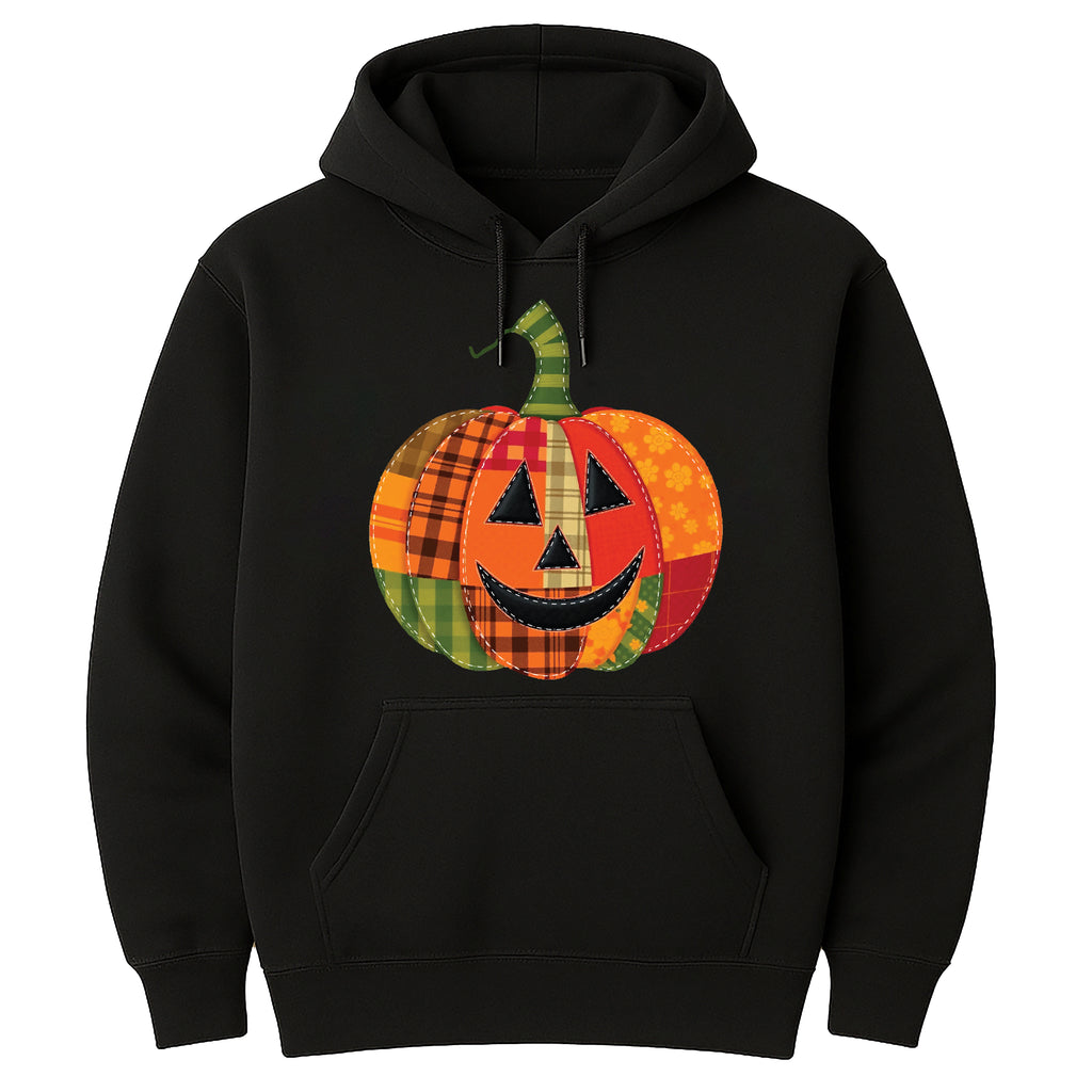 Patchwork Pumpkin Hoodie, Halloween Patchwork Tee, Cute Jack-o’-Lantern Top