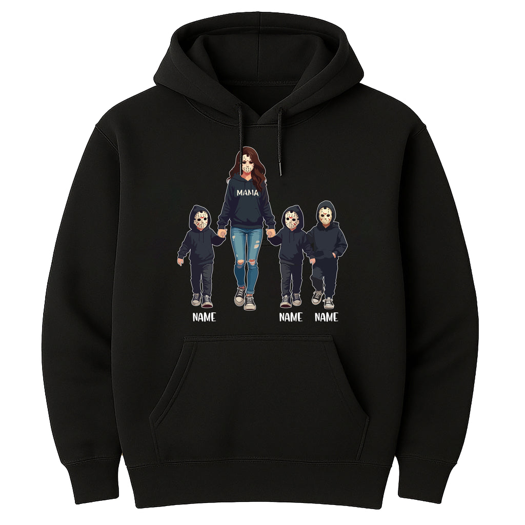 Halloween Horror Mama Hoodie, Custom Kids Name Shirt, Custom Spooky Mama Hoodie