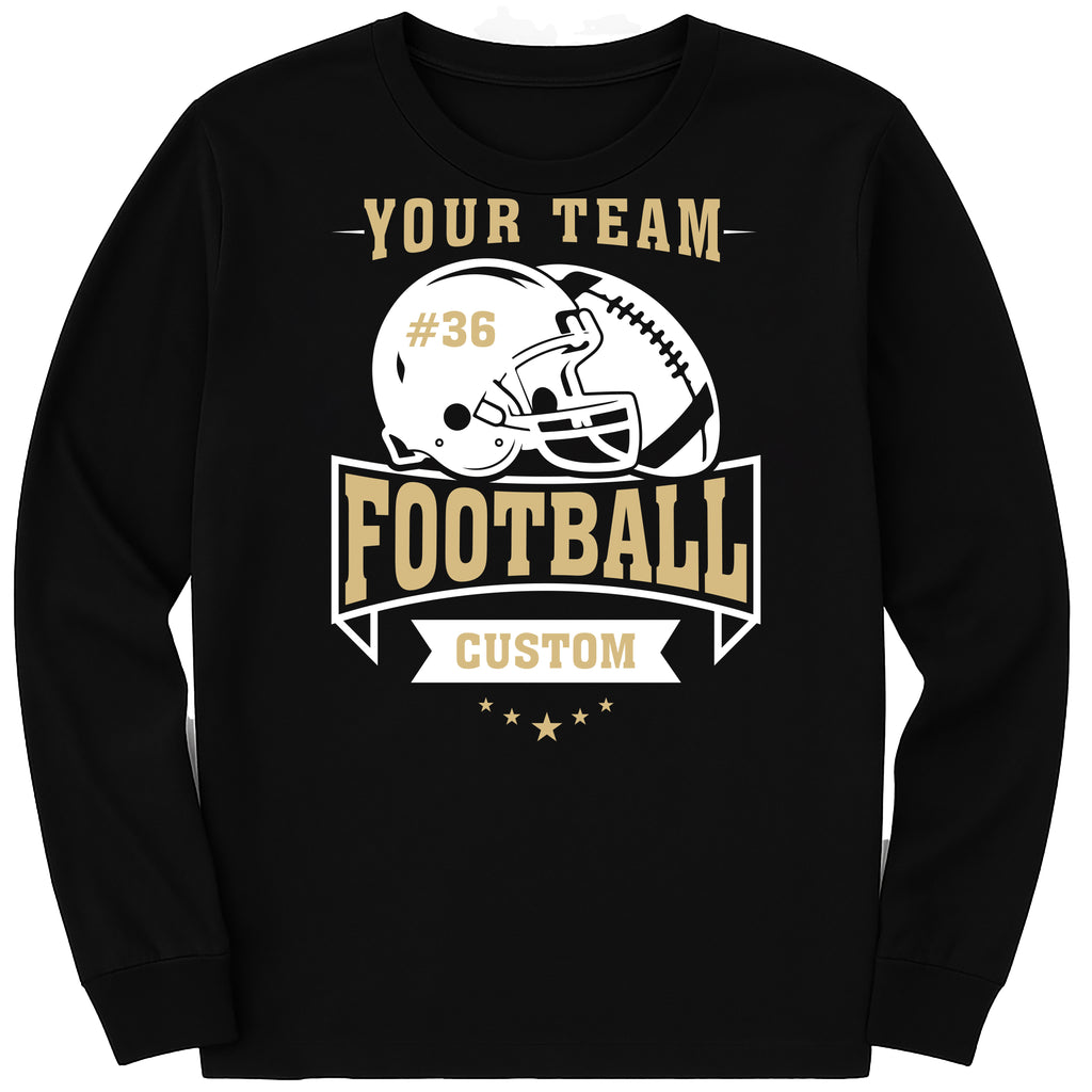 Custom Football Long Sleeve Shirt, Helmet and Ball Sports Shirt, Player Number Name Tee