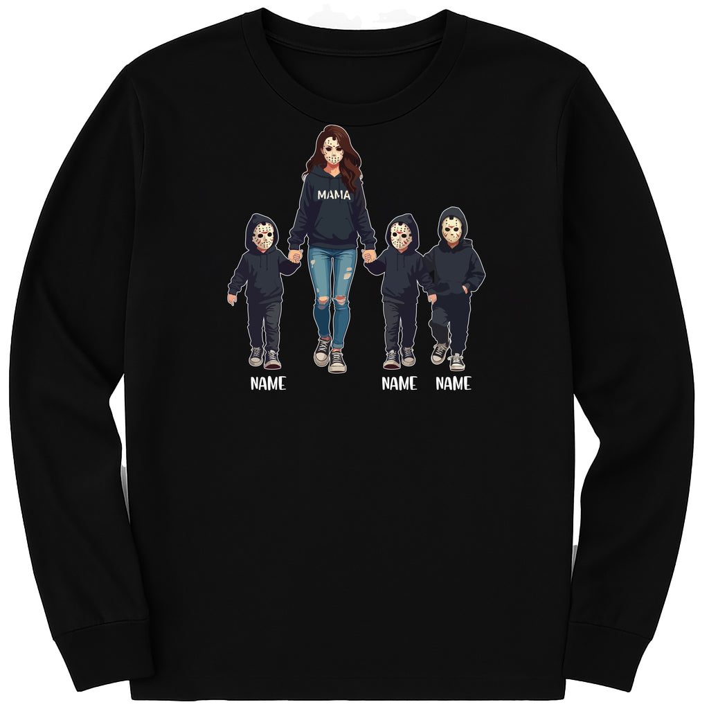 Halloween Horror Mama Long Sleeve Shirt, Custom Kids Name Shirt, Custom Spooky Mama Tee