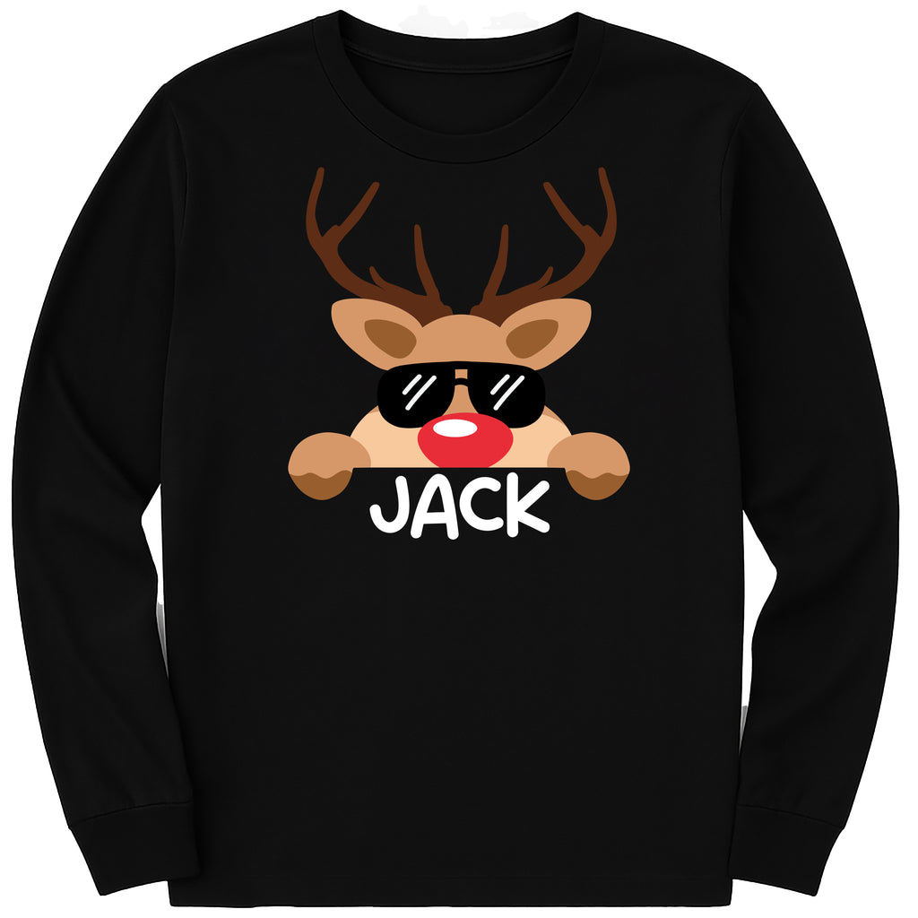 Reindeer Family Christmas Long Sleeve Shirt, Personalized Christmas Family Shirt, Custom Family Name Tee