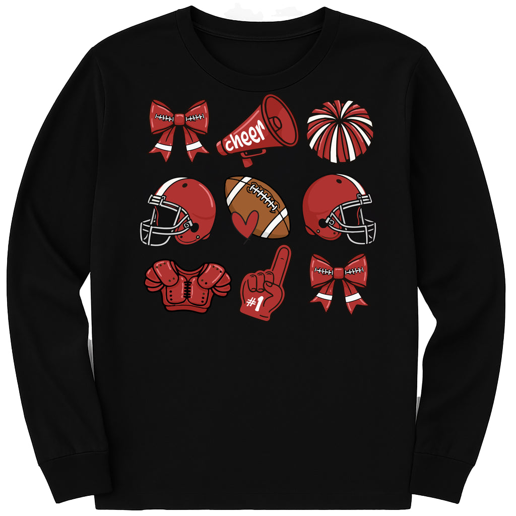 Custom Football Bow School Spirit Long Sleeve Shirt, Football Mom Shirt, Football Grandparent Tee