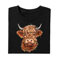 Highland Cow Christmas Shirt, Cow with Christmas Lights Shirt, Holiday Western Farm Tee
