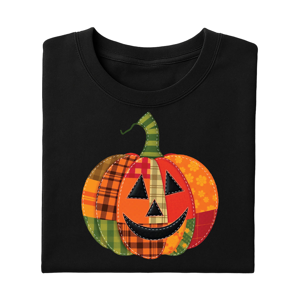 Patchwork Pumpkin Shirt, Halloween Patchwork Tee, Cute Jack-o’-Lantern Top