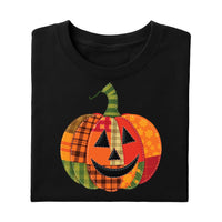 Patchwork Pumpkin Shirt, Halloween Patchwork Tee, Cute Jack-o’-Lantern Top