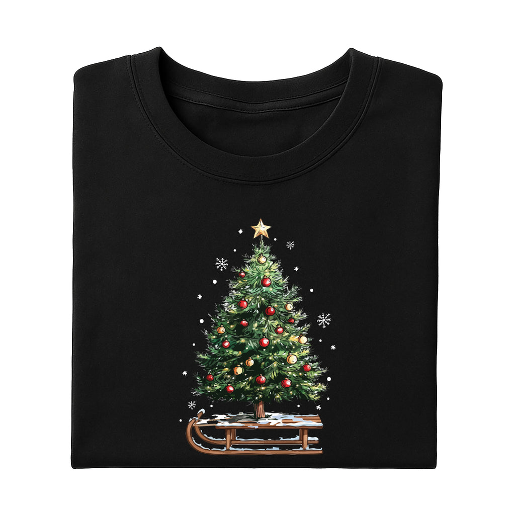 Women’s Holiday Christmas Shirt, Women’s Xmas Tree Crewneck, Christmas Sleigh Tee