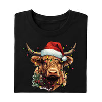 Highland Cow Christmas Shirt, Cow with Christmas Lights Shirt, Holiday Western Farm Tee
