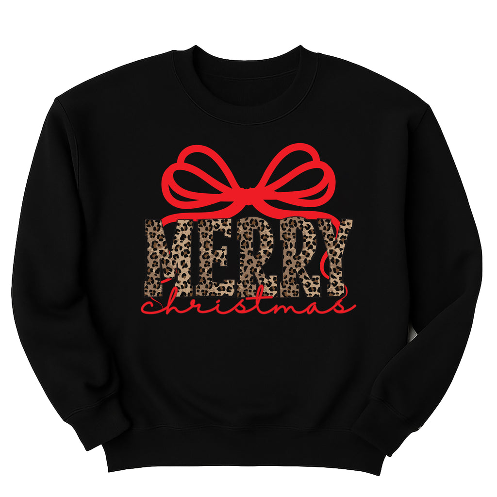 Coquette Leopard Merry Christmas Sweatshirt, Merry Christmas Shirt, Preppy Christmas Sweatshirt