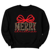 Coquette Leopard Merry Christmas Sweatshirt, Merry Christmas Shirt, Preppy Christmas Sweatshirt