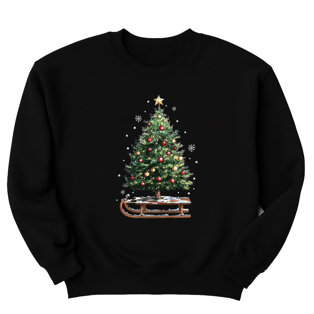 Women’s Holiday Christmas Sweatshirt, Women’s Xmas Tree Crewneck, Christmas Sleigh Sweatshirt