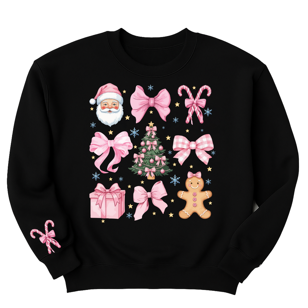 Coquette Christmas Sweatshirt, Candy Cane Pink Bows Shirt, Santa Christmas Tree Sweatshirt
