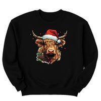 Highland Cow Christmas Sweatshirt, Cow with Christmas Lights Shirt, Holiday Western Farm Sweatshirt