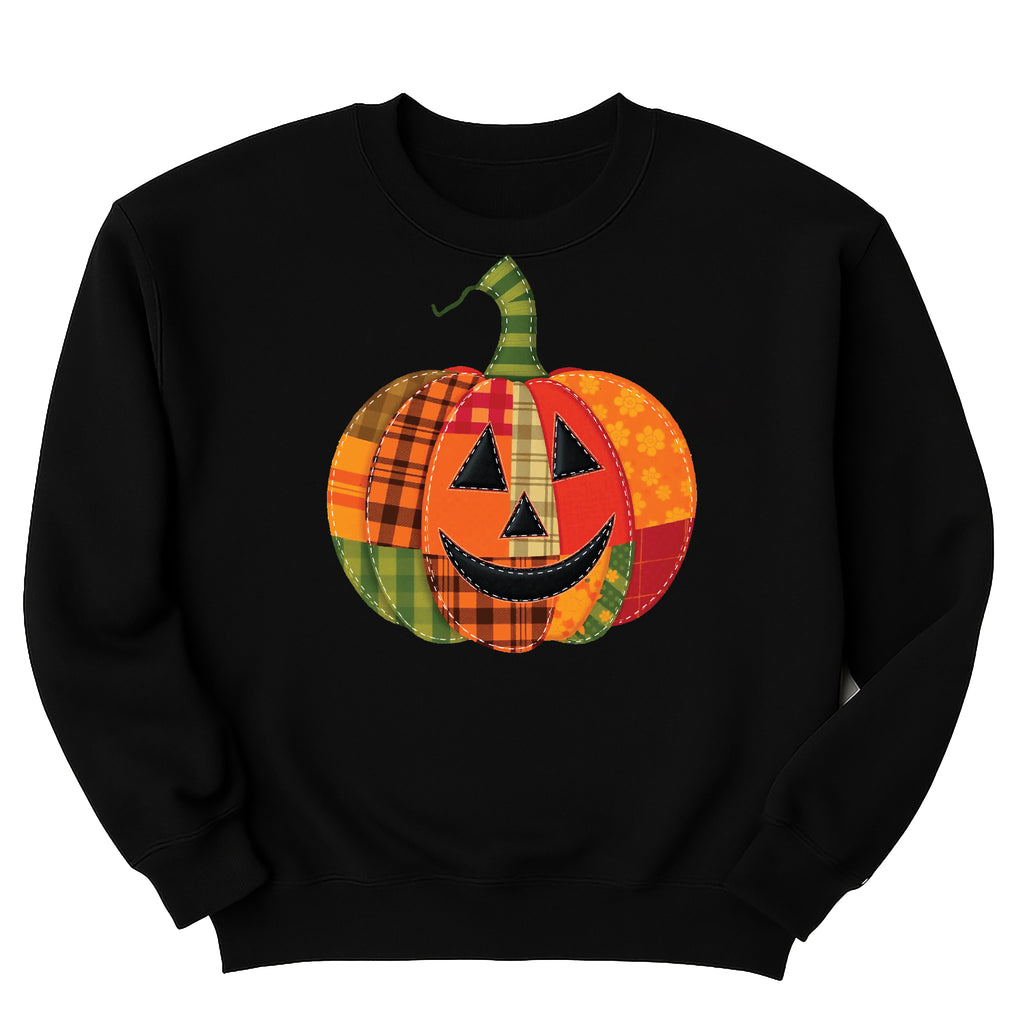 Patchwork Pumpkin Sweatshirt, Halloween Patchwork Tee, Cute Jack-o’-Lantern Top