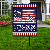 250th Patriotic Yard Sign, 1776 2026 United States Lawn Decor, Weatherproof Coroplast Sign, H-Stake Included, USA Holiday Yard Decor