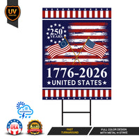250th Patriotic Yard Sign, 1776 2026 United States Lawn Decor, Weatherproof Coroplast Sign, H-Stake Included, USA Holiday Yard Decor