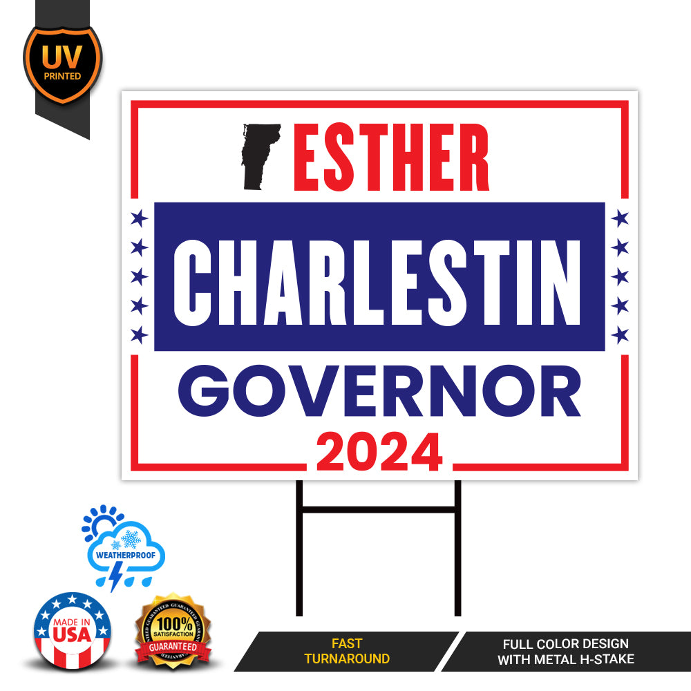 a political sign with the name of the town of charleston