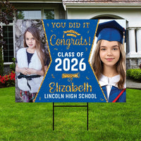 Personalized Graduation Yard Sign 2026 with Photo - Graduation Lawn Sign, Class of 2026, Custom Graduation 2026 Yard Sign with Metal H-Stake