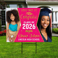 Personalized Graduation Yard Sign 2026 with Photo - Graduation Lawn Sign, Class of 2026, Custom Graduation 2026 Yard Sign with Metal H-Stake