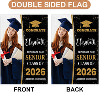 Personalized Graduation Garden Flag with Photo, Double Sided, Custom Name & School, Graduation Decoration 2026 Yard Sign, Class of 2026 Flag