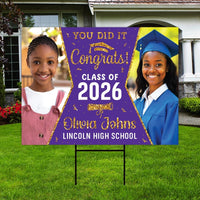 Personalized Graduation Yard Sign 2026 with Photo - Graduation Lawn Sign, Class of 2026, Custom Graduation 2026 Yard Sign with Metal H-Stake