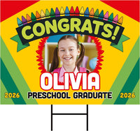 Personalized Kid Elementary Graduation 2026 Yard Sign with Photo, Preschool Sign, Class of 2026, Custom Grad Lawn Signage with Metal H-Stake