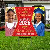 Personalized Graduation Yard Sign 2026 with Photo - Graduation Lawn Sign, Class of 2026, Custom Graduation 2026 Yard Sign with Metal H-Stake