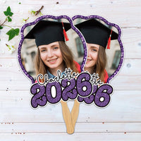 Custom Face Fans with Wooden Handle, Graduation Head, Grad Face Fans, Class of 2026 Head Fans, Graduation Faces on a Stick