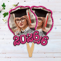 Custom Face Fans with Wooden Handle, Graduation Head, Grad Face Fans, Class of 2026 Head Fans, Graduation Faces on a Stick