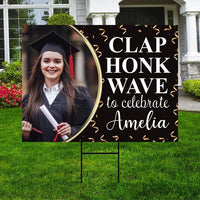 Personalized Graduation Yard Sign 2026 with Photo - Grad Sign, Class of 2026, Custom “Clap, Honk, Wave Celebration Sign with Metal H-Stake