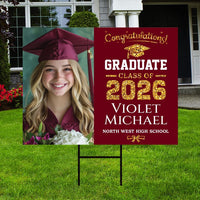 Personalized Graduation Yard Sign 2026 with Photo - Graduation Lawn Sign, Class of 2026, Custom Graduation 2026 Yard Sign with Metal H-Stake