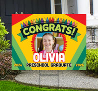 Personalized Kid Elementary Graduation 2026 Yard Sign with Photo, Preschool Sign, Class of 2026, Custom Grad Lawn Signage with Metal H-Stake