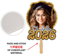 Custom Face Fans with Wooden Handle, Graduation Head, Grad Face Fans, Class of 2026 Head Fans, Graduation Faces on a Stick