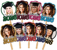 Custom Face Fans with Wooden Handle, Graduation Head, Grad Face Fans, Class of 2026 Head Fans, Graduation Faces on a Stick