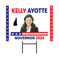 a political sign with a woman in the middle of it