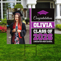Personalized Graduation Yard Sign 2026 with Photo - Grad Sign, Class of 2026, Custom Graduation 2026 Yard Sign with Metal H-Stake
