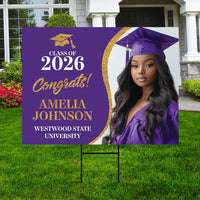 Personalized Graduation Yard Sign 2026 with Photo, Graduate Picture Sign, Class of 2026, Custom Graduation 2026 Yard Sign with Metal H-Stake